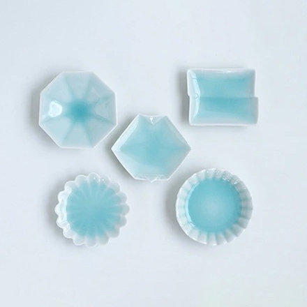 有田焼 青白磁おてしょ皿5枚セット 金照堂